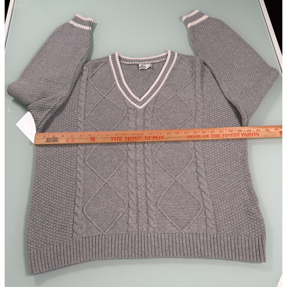 Hollister Cable Knit Pullover Sweater Womens L Gray V-Neck Casual CozyCore - Picture 11 of 16